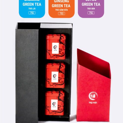 TRAVIET Luxury Loose Leaf Tea Gift Set, 3 Tins – Lotus Tea, Jasmine Tea & Pandan Ginseng | A Refined Selection for Tea Lovers