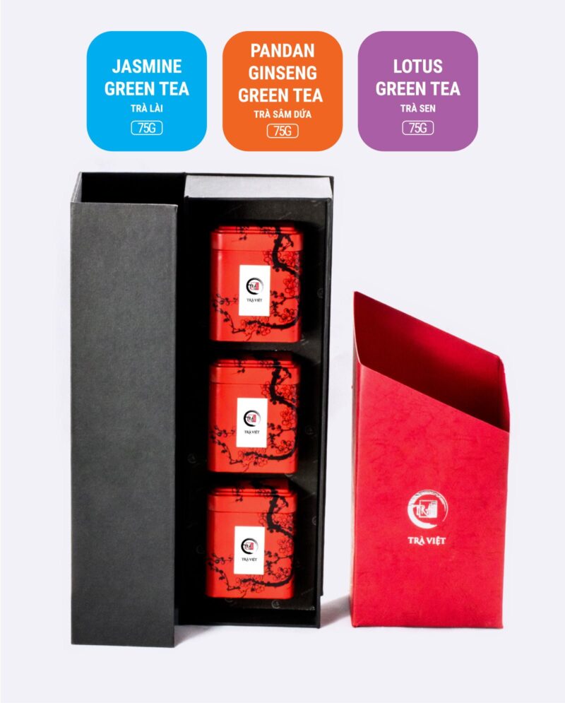 Lotus-Jasmine-Pandan-Ginseng-Tea-Tin-Gift-3 TRAVIET Luxury Loose Leaf Tea Gift Set, 3 Tins – Lotus Tea, Jasmine Tea & Pandan Ginseng | A Refined Selection for Tea Lovers