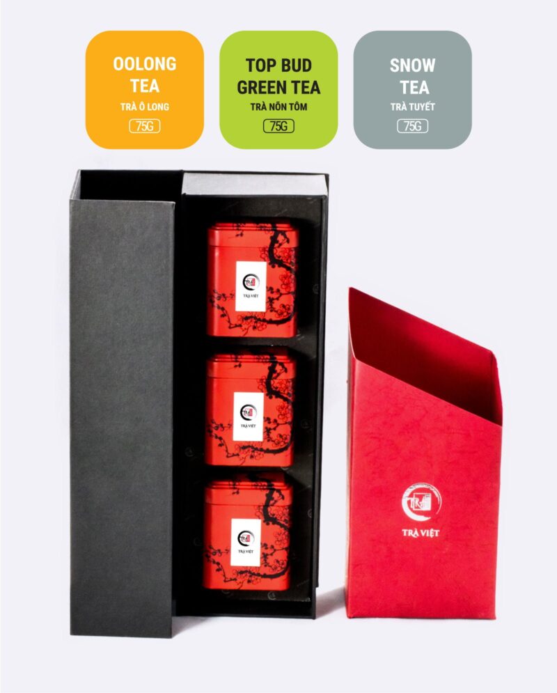 Oolong-Top-Bud-Snow-Tea-Tin-Gift-3 TRAVIET Deluxe Loose Leaf Tea Gift Set, 3 Tins – Oolong Tea, Top Bud Tea & Snow Tea | A Sophisticated Tea Sampler