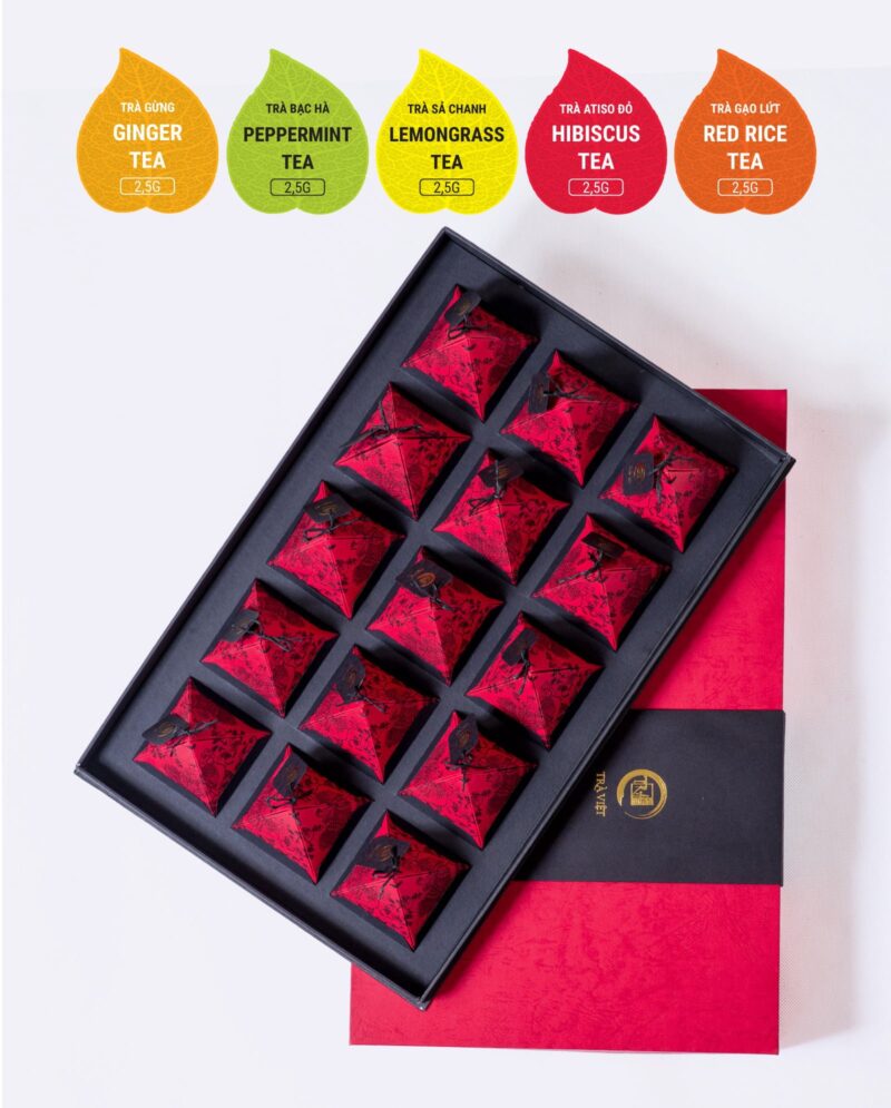 Ginger - Lemongrass - Peppermint - Red Rice - Hibiscus Tea Pyramid Gift 15