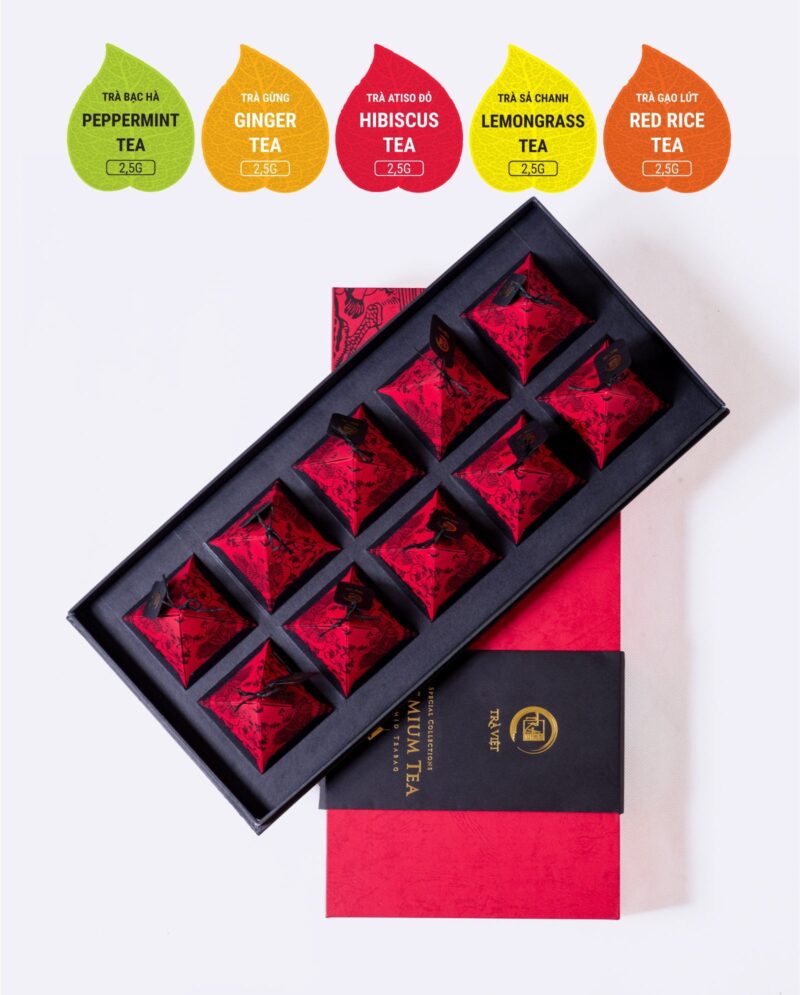 Ginger - Lemongrass - Peppermint - Red Rice - Hibiscus Tea Pyramid Gift 10