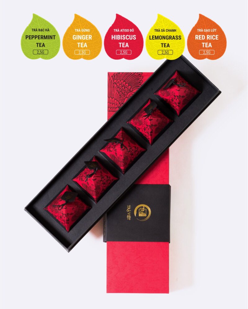 Ginger - Peppermint - Lemongrass - Red Rice - Hibiscus Tea Pyramid Gift 5