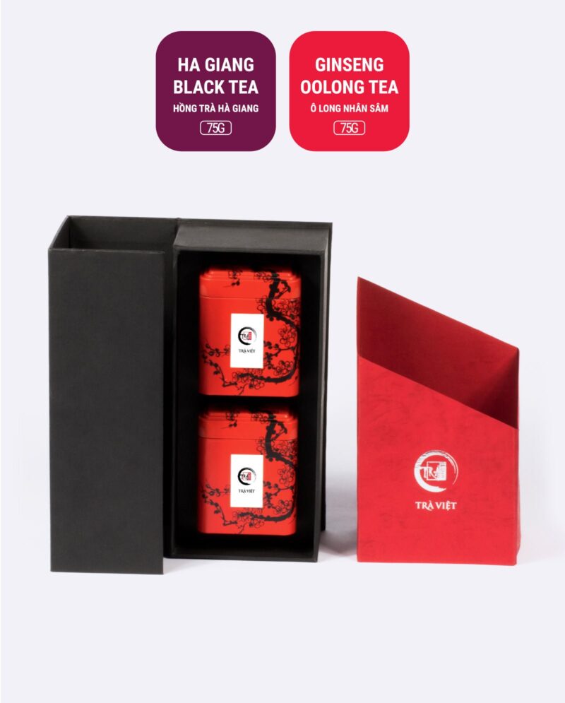 TRAVIET Signature Loose Leaf Tea Gift Set, 2 Tins – Ginseng Oolong & Black Tea | A Bold and Aromatic Selection