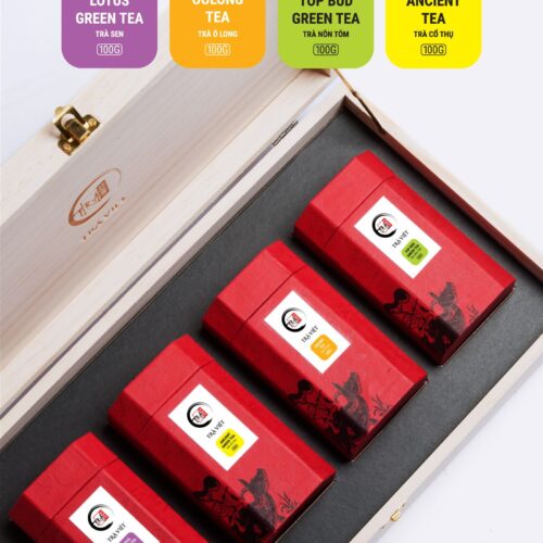TRAVIET Classic Lotus Tea - Oolong Tea - Ancient Tea - Top Bud Tea Wooden Gift Set | Premium Loose Leaf Tea Collection