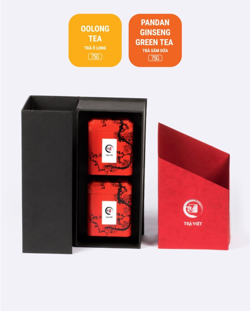 TRAVIET Premium Loose Leaf Tea Gift Set, 2 Tins – Pandan Ginseng & Oolong Tea | Exquisite Tea Collection for Wellness & Relaxation