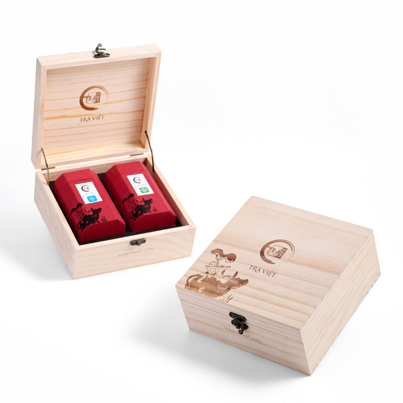 TRAVIET Heritage Wooden Tea Gift Box | Tranquil Nights & Herbal Comfort | Chamomile Tea - Rosemary Tea