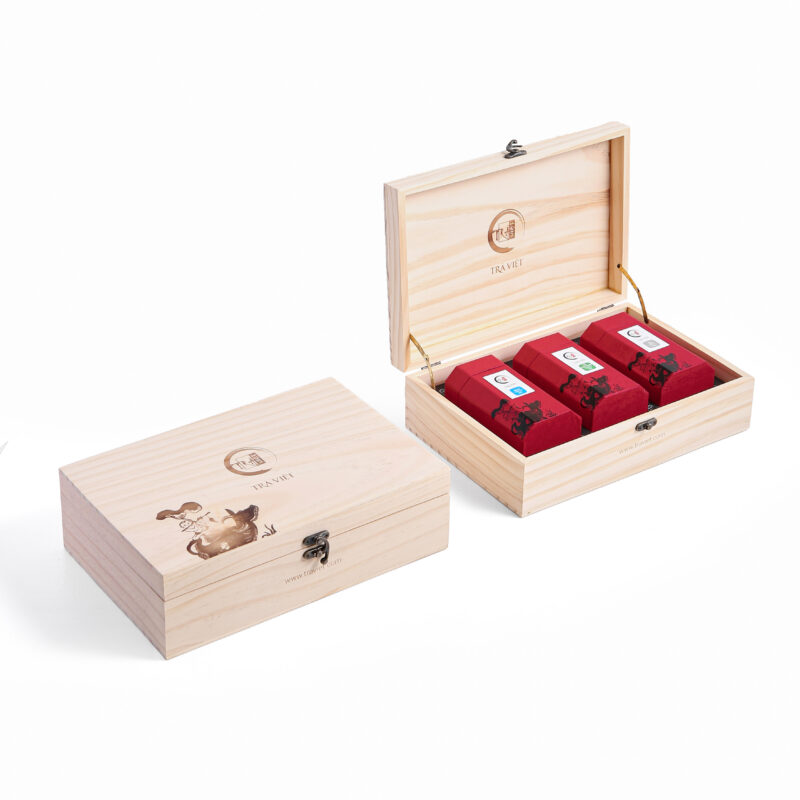 TRAVIET Heritage Wooden Tea Gift Box | Finest Selection for Tea Enthusiasts | Oolong Tea - Ancient Green Tea - Top Bud Tea
